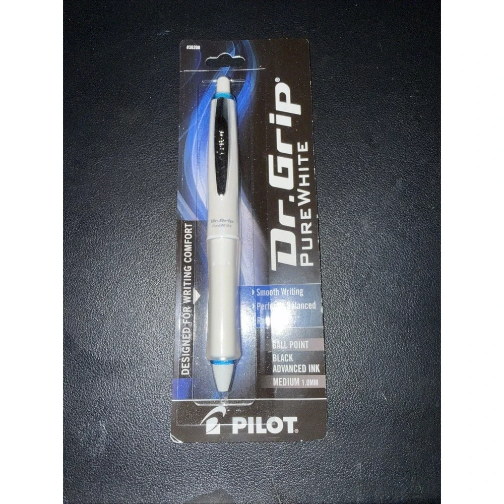 Pilot Dr Grip Pure White Blue Ballpoint Pen Black Ink Medium 1.0MM‎ Comfort New